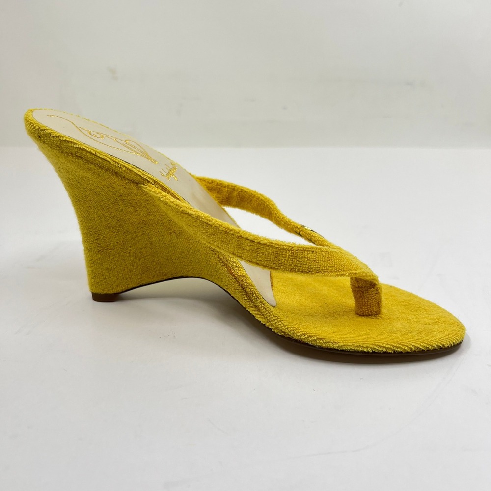 Baby Phat Terry Wedge Thong Womens Size 6 Yellow Y2K McBling Logo Sandal NWB - Picture 11 of 15